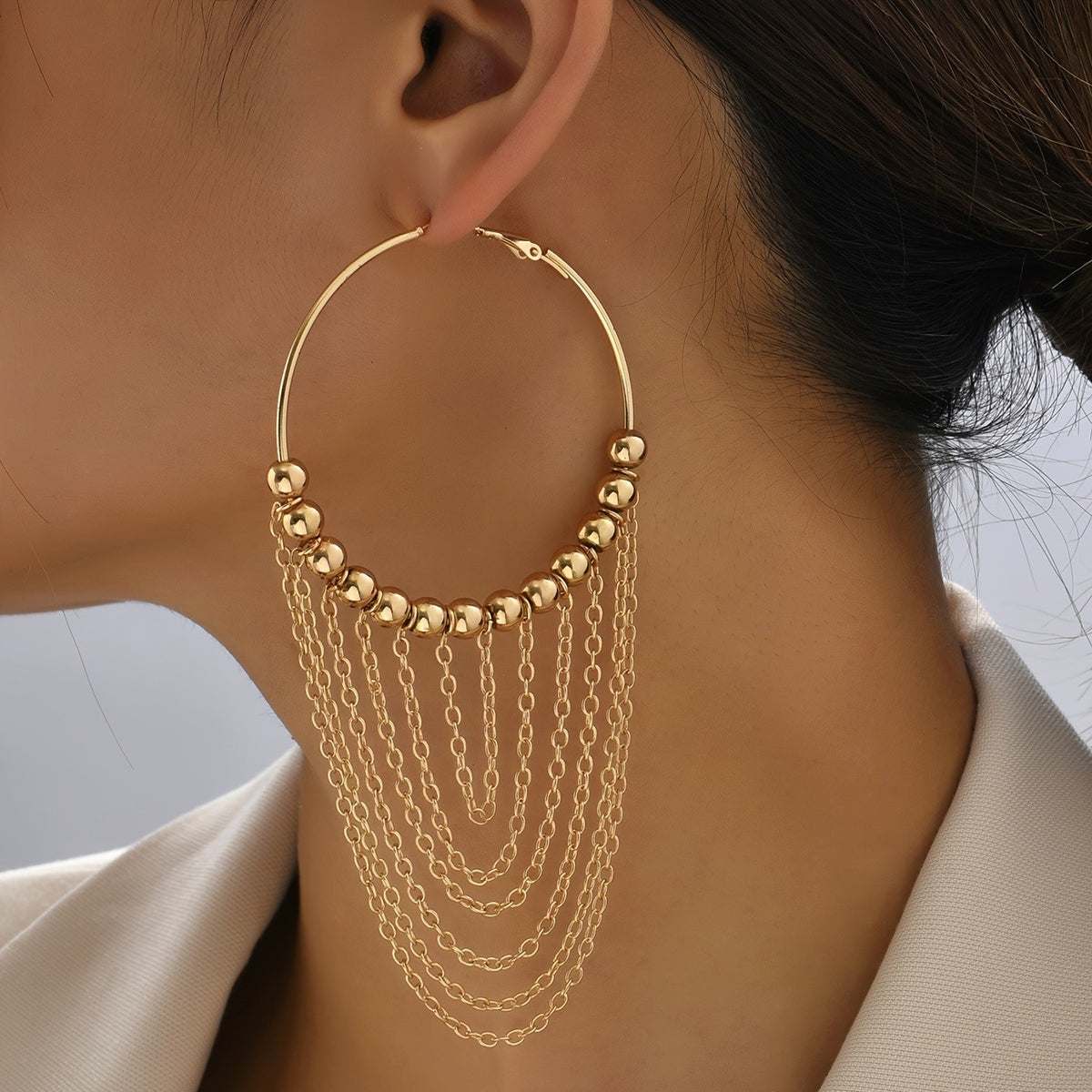 Beaded Tassel Hoop Earrings
