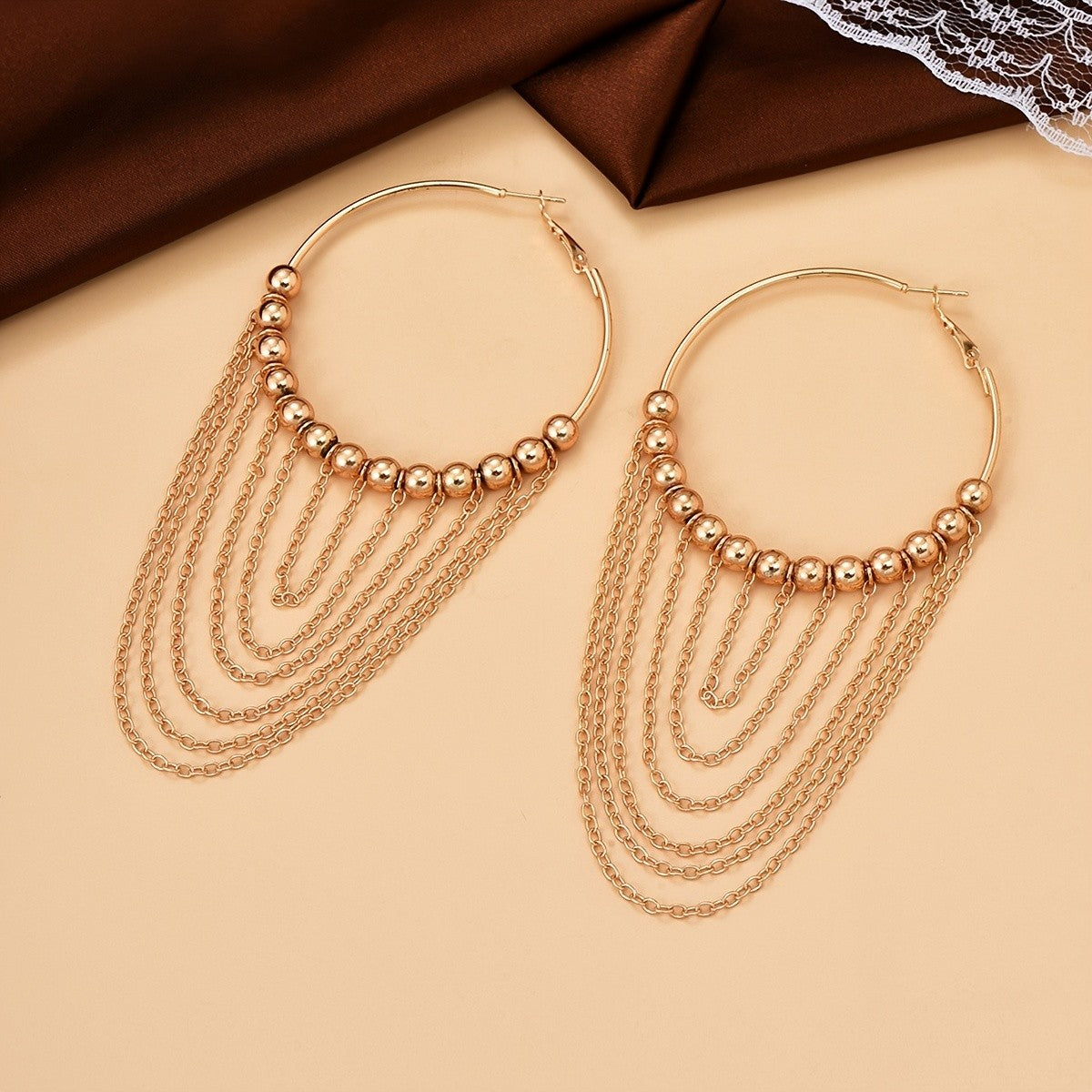 Beaded Tassel Hoop Earrings