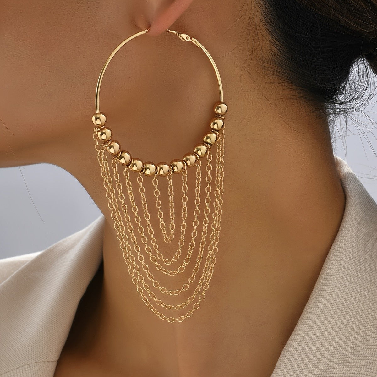 Beaded Tassel Hoop Earrings
