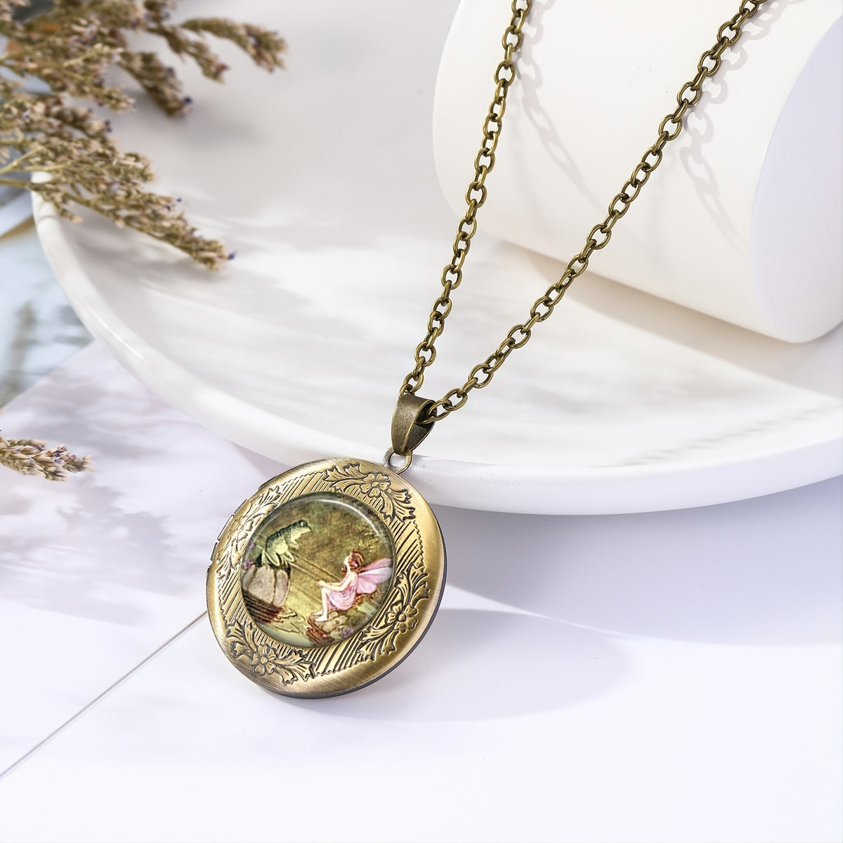 Fairy and Frog Locket Necklace