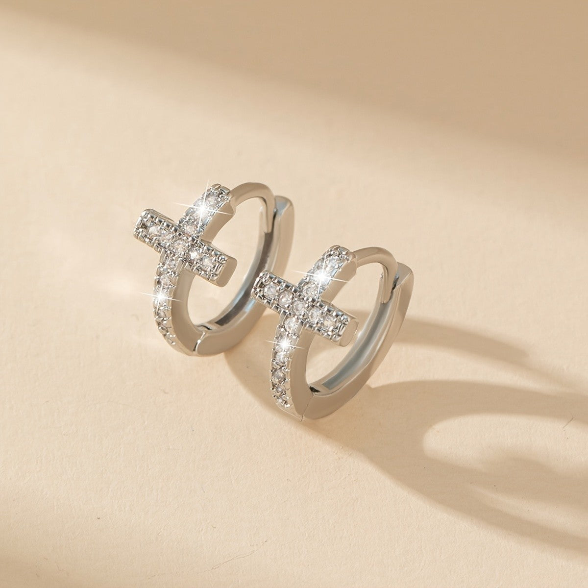 Crystal Cross Hoop Earrings