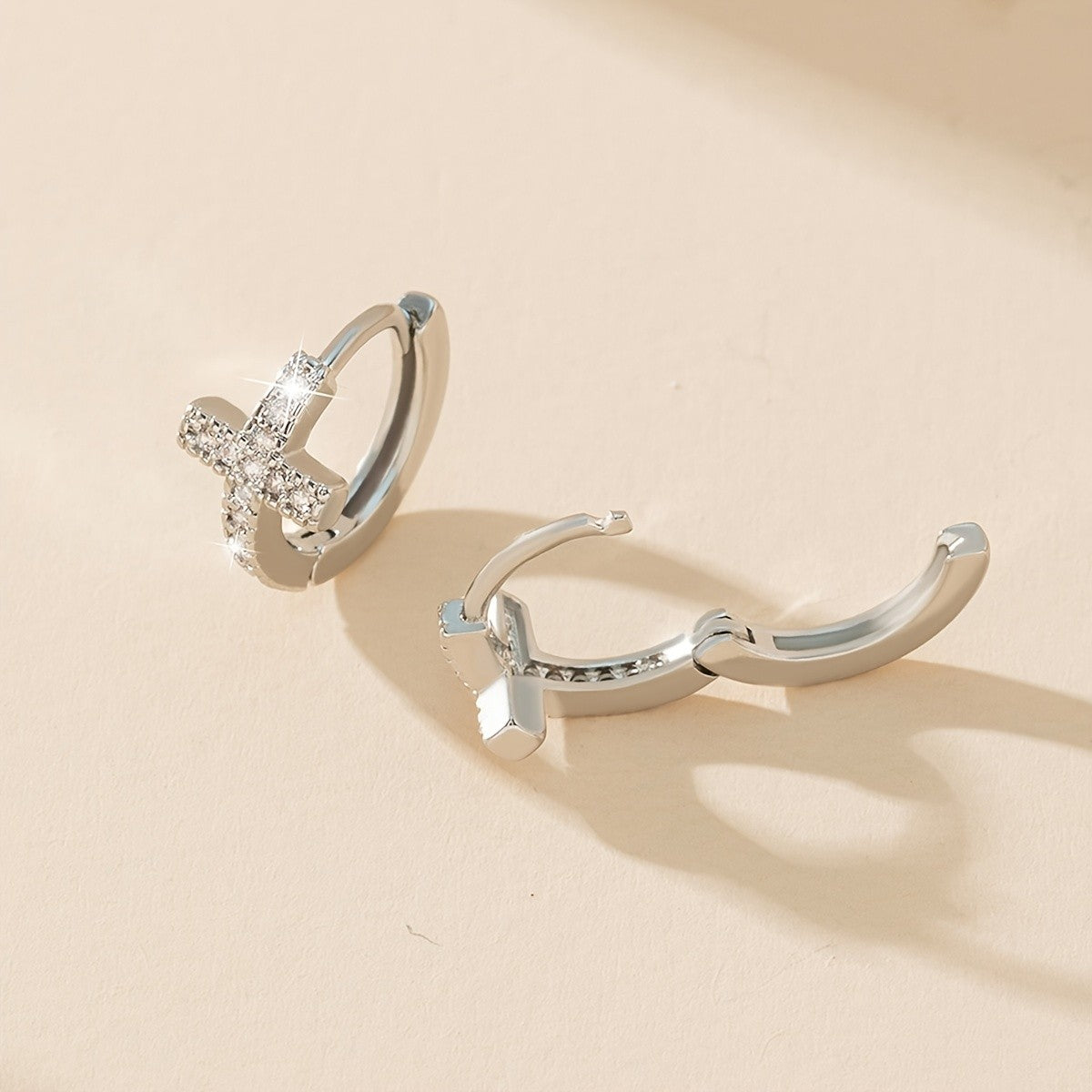 Crystal Cross Hoop Earrings