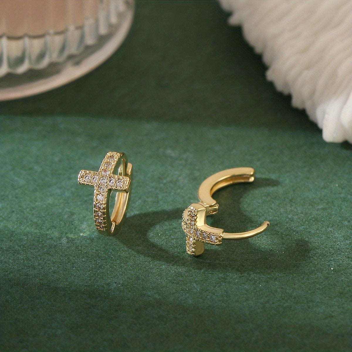 Crystal Cross Hoop Earrings