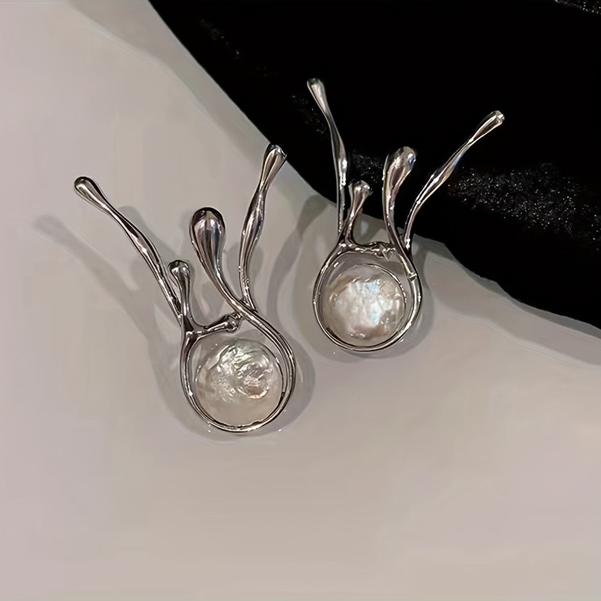 Abstract Branch Pearl Drop Earrings