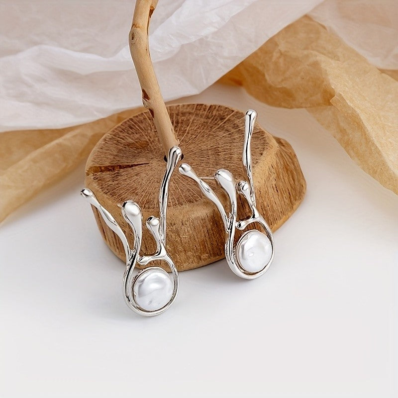 Abstract Branch Pearl Drop Earrings