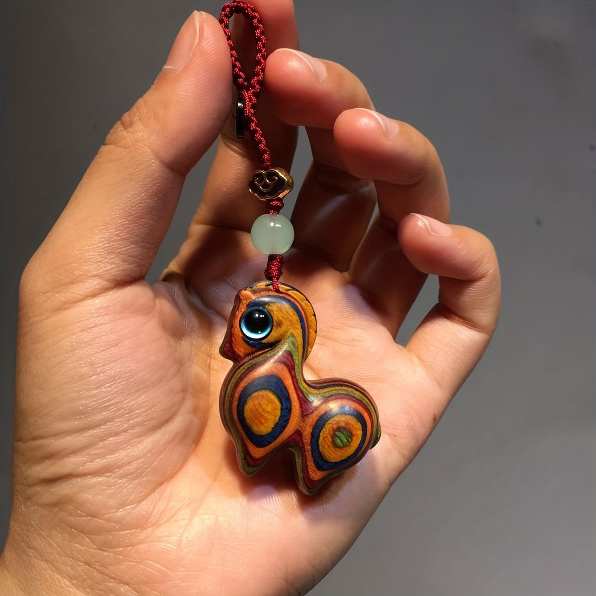 Colorful Wooden Horse Keychain