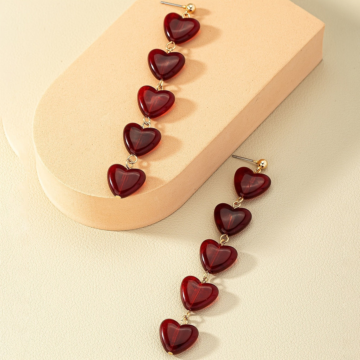 Vertical Red Heart Link Earrings