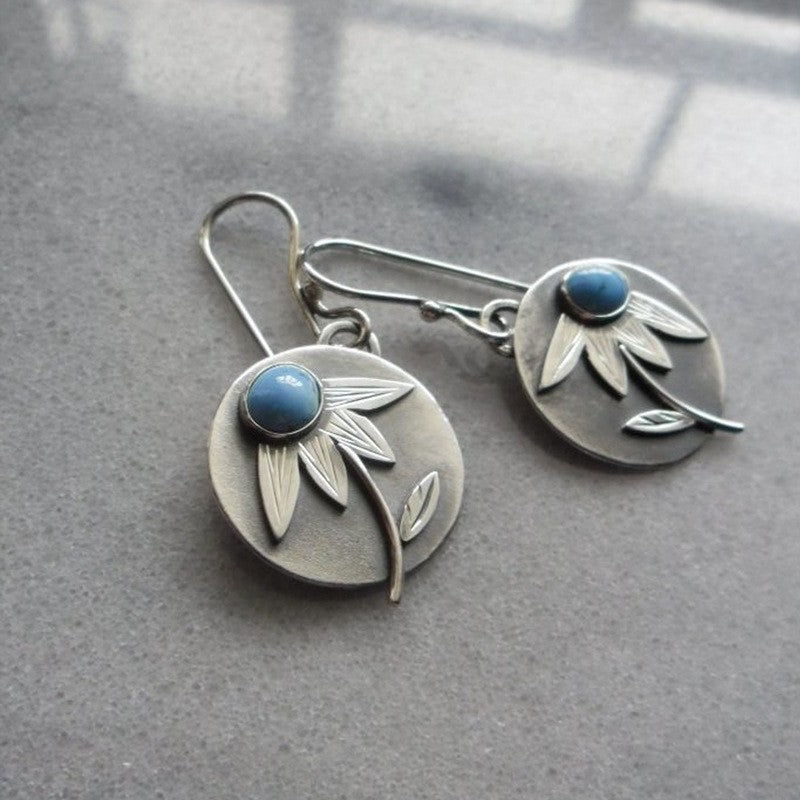 Blue Stone Floral Disc Earrings