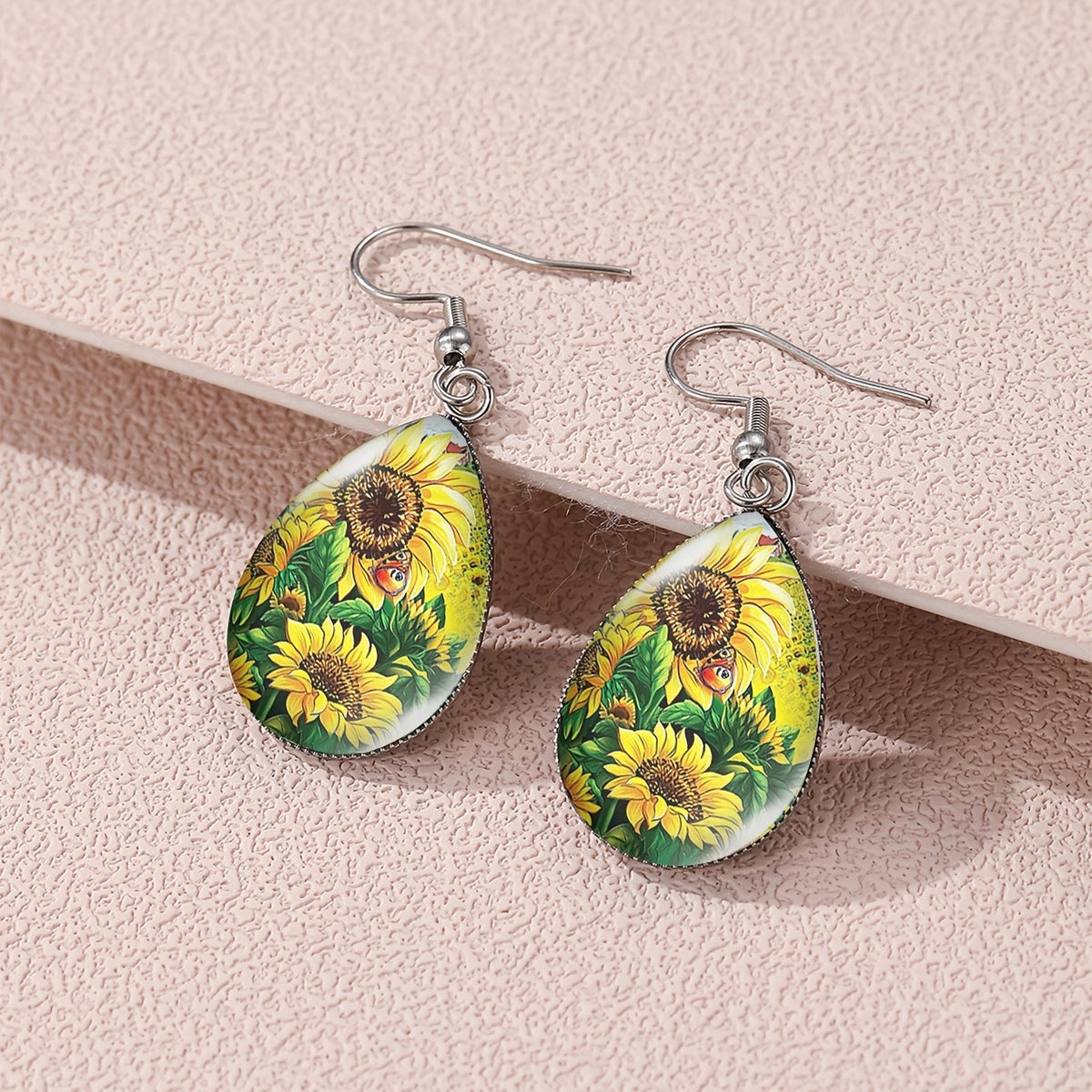 Sunflower & Hummingbird Glass Earrings
