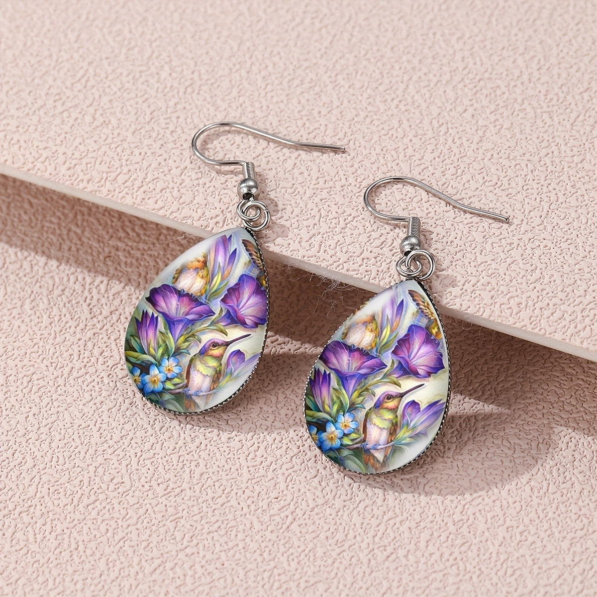 Sunflower & Hummingbird Glass Earrings