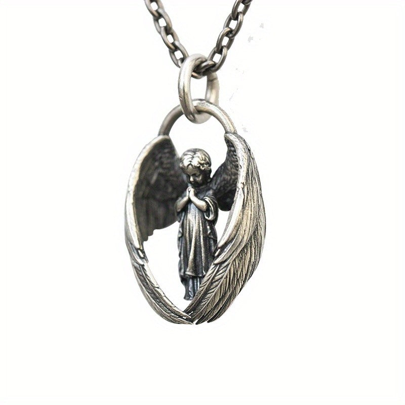 Praying Angel Oval Wing Necklace