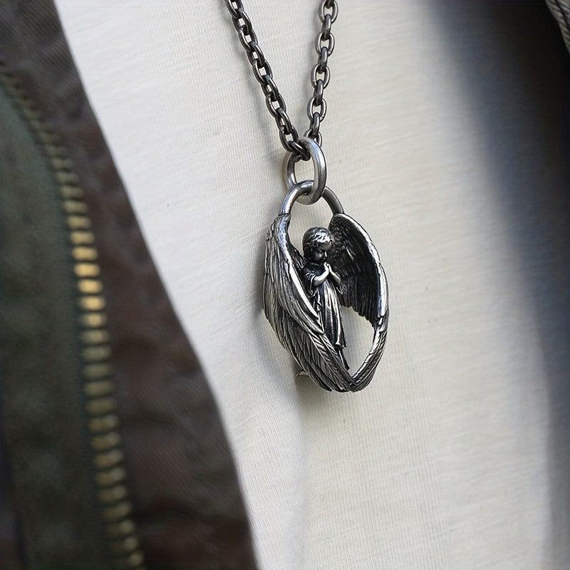 Praying Angel Oval Wing Necklace