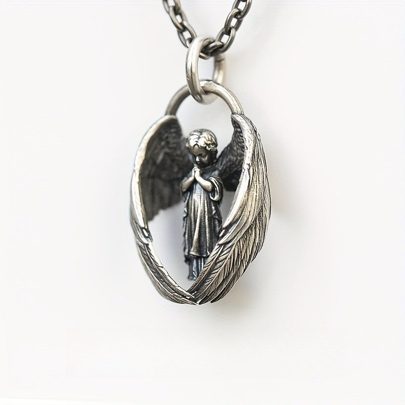 Praying Angel Oval Wing Necklace