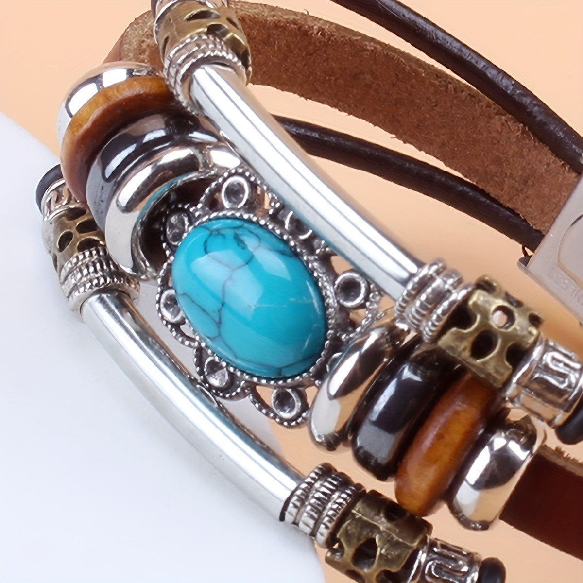 Turquoise Oval Leather Wrap Bracelet