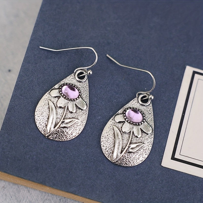 Floral Amethyst Teardrop Earrings