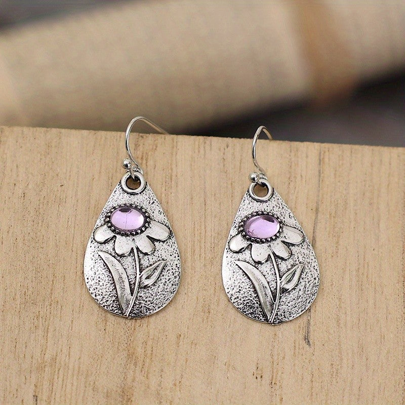 Floral Amethyst Teardrop Earrings