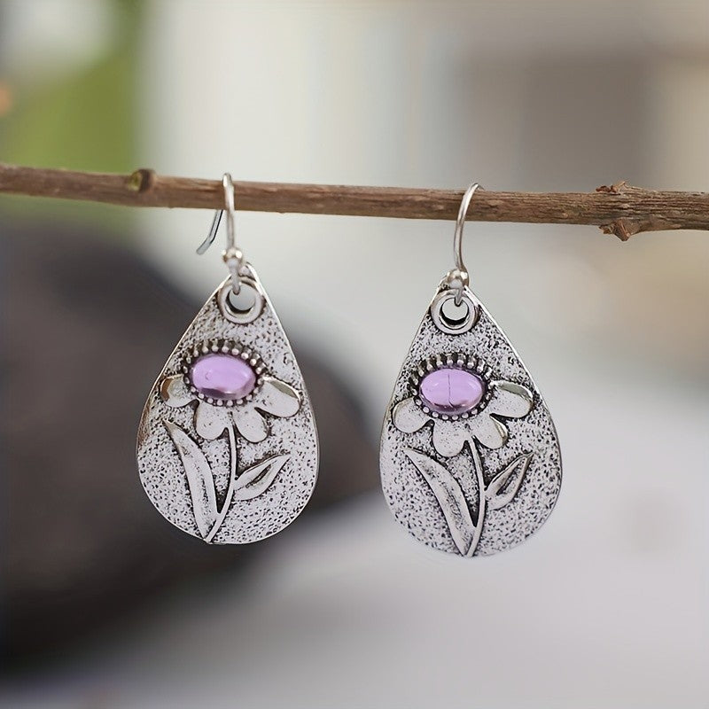 Floral Amethyst Teardrop Earrings