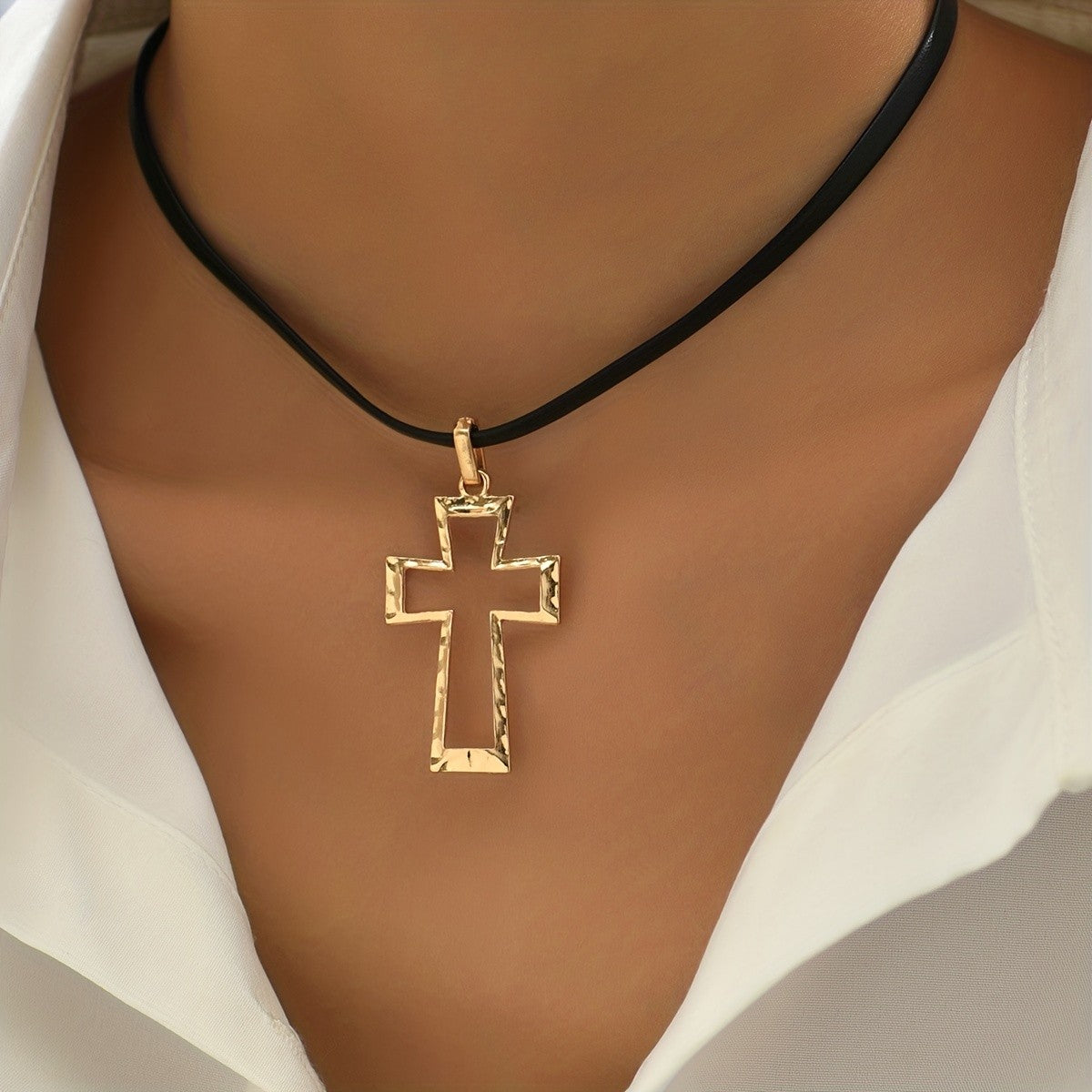 Gold-Tone Cross Cord Necklace
