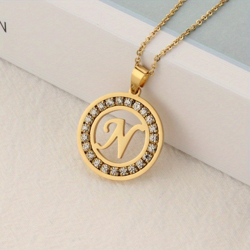 Crystal Initial Ring Necklace