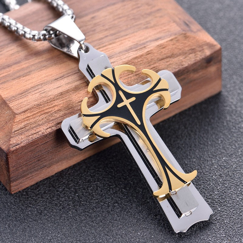 Black & Gold Filigree Cross Necklace
