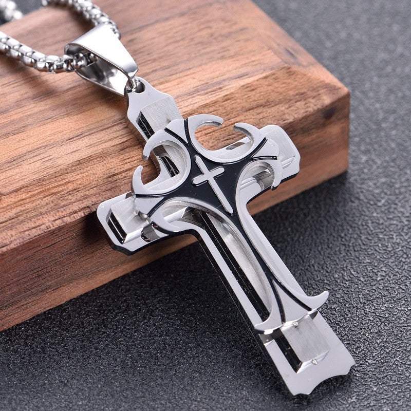 Black & Gold Filigree Cross Necklace