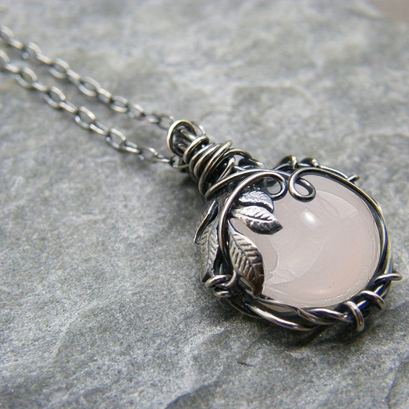 Leaf Vine Stone Pendant Necklace