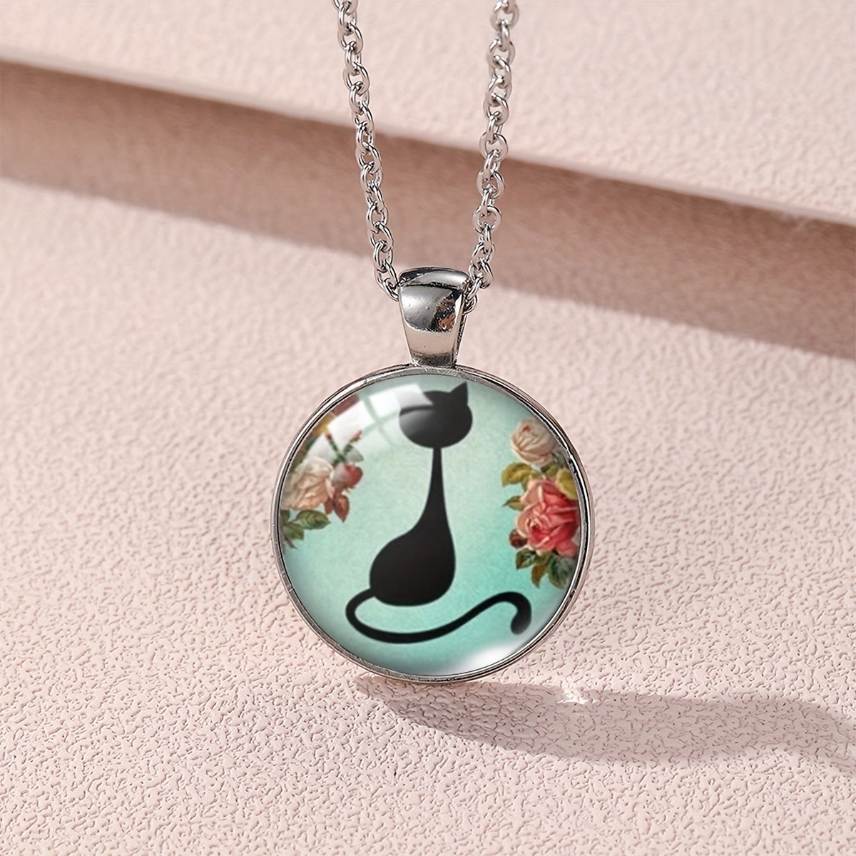 Floral Cat Pendant Necklace