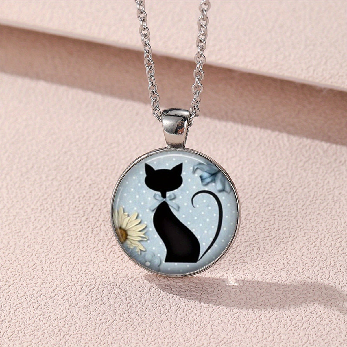 Floral Cat Pendant Necklace