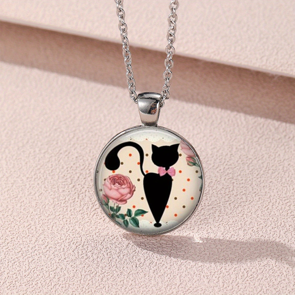 Floral Cat Pendant Necklace