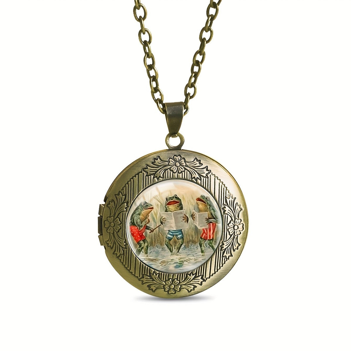 Singing Frogs Round Locket Necklace