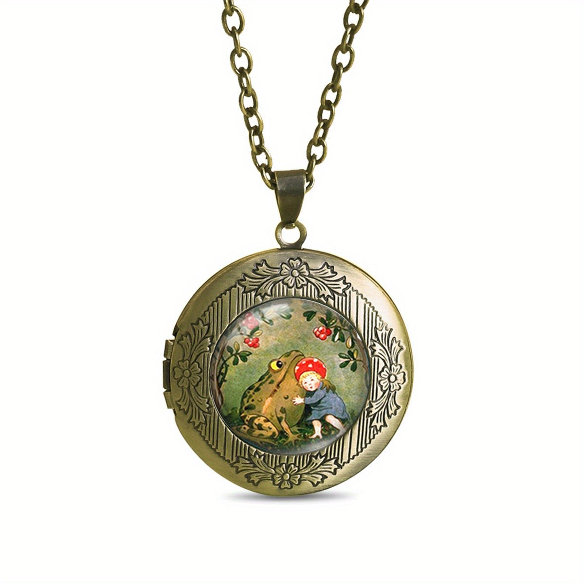 Singing Frogs Round Locket Necklace