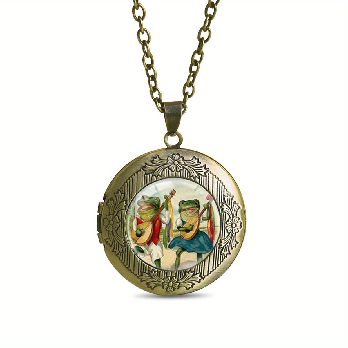 Singing Frogs Round Locket Necklace