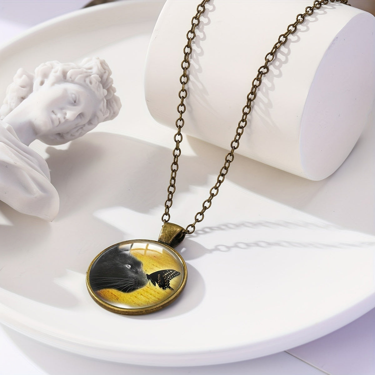 Black Cat & Butterfly Cabochon Necklace