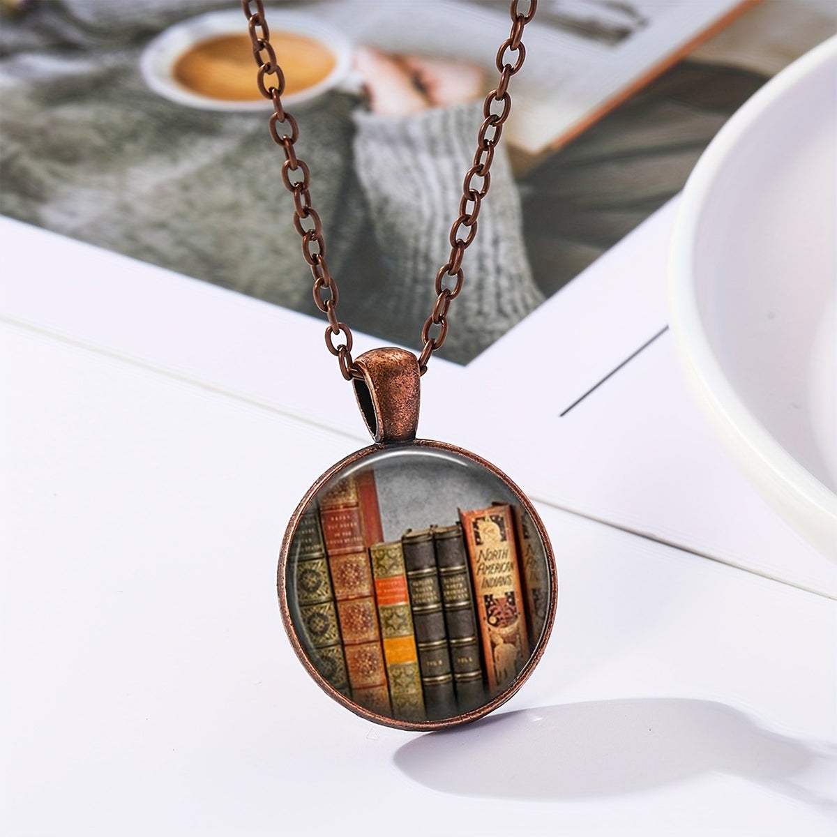 Vintage Book Spine Glass Pendant Necklace