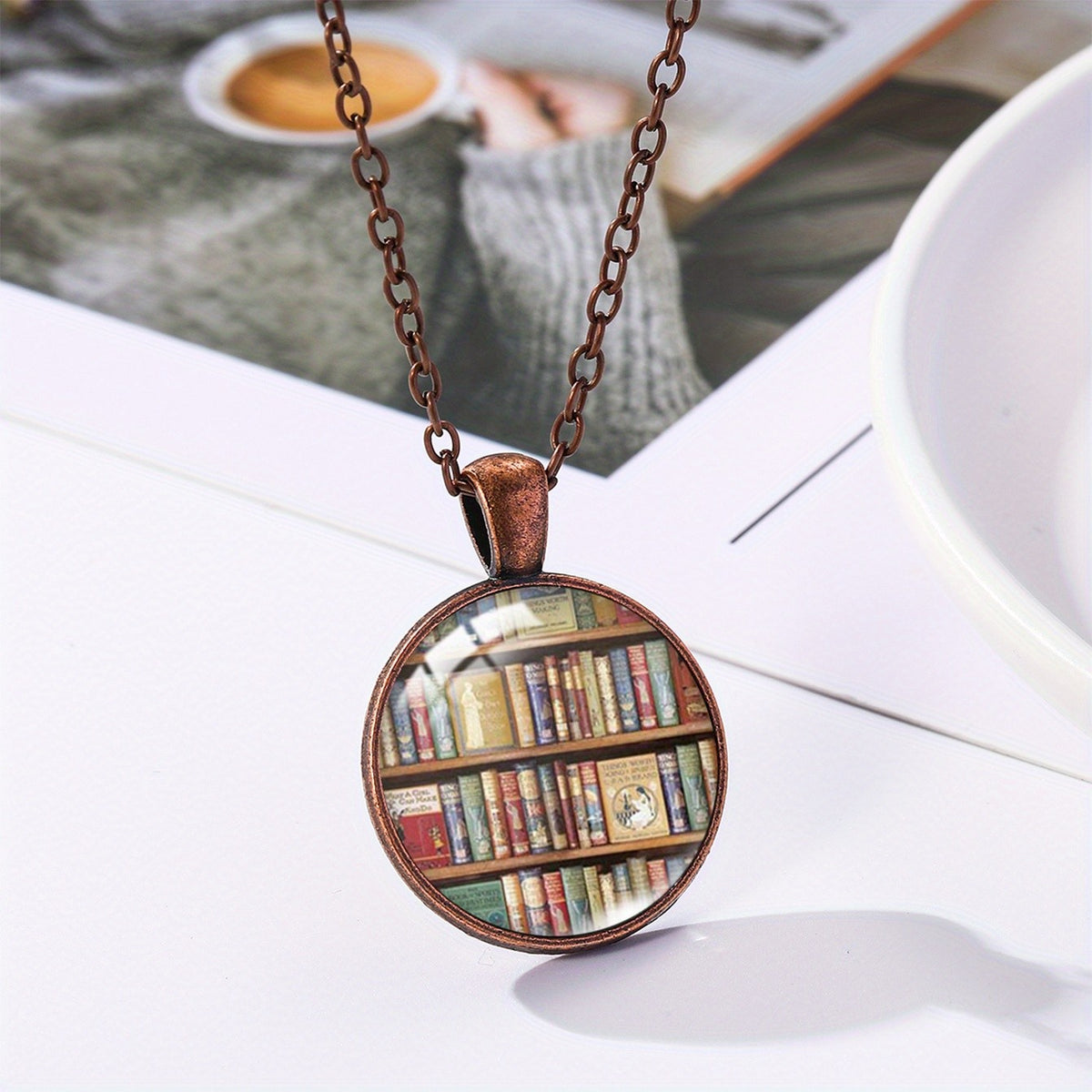 Vintage Book Spine Glass Pendant Necklace
