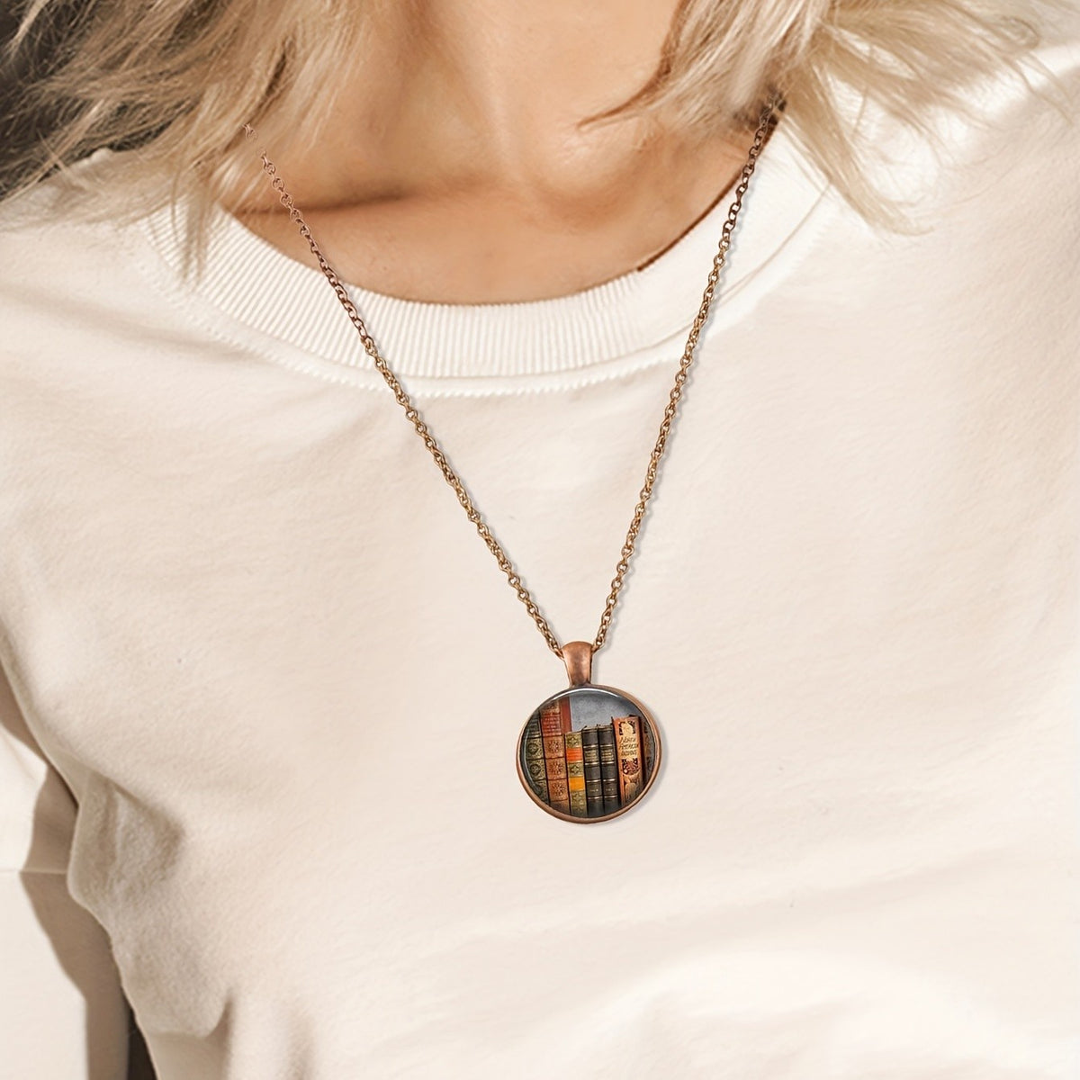 Vintage Book Spine Glass Pendant Necklace