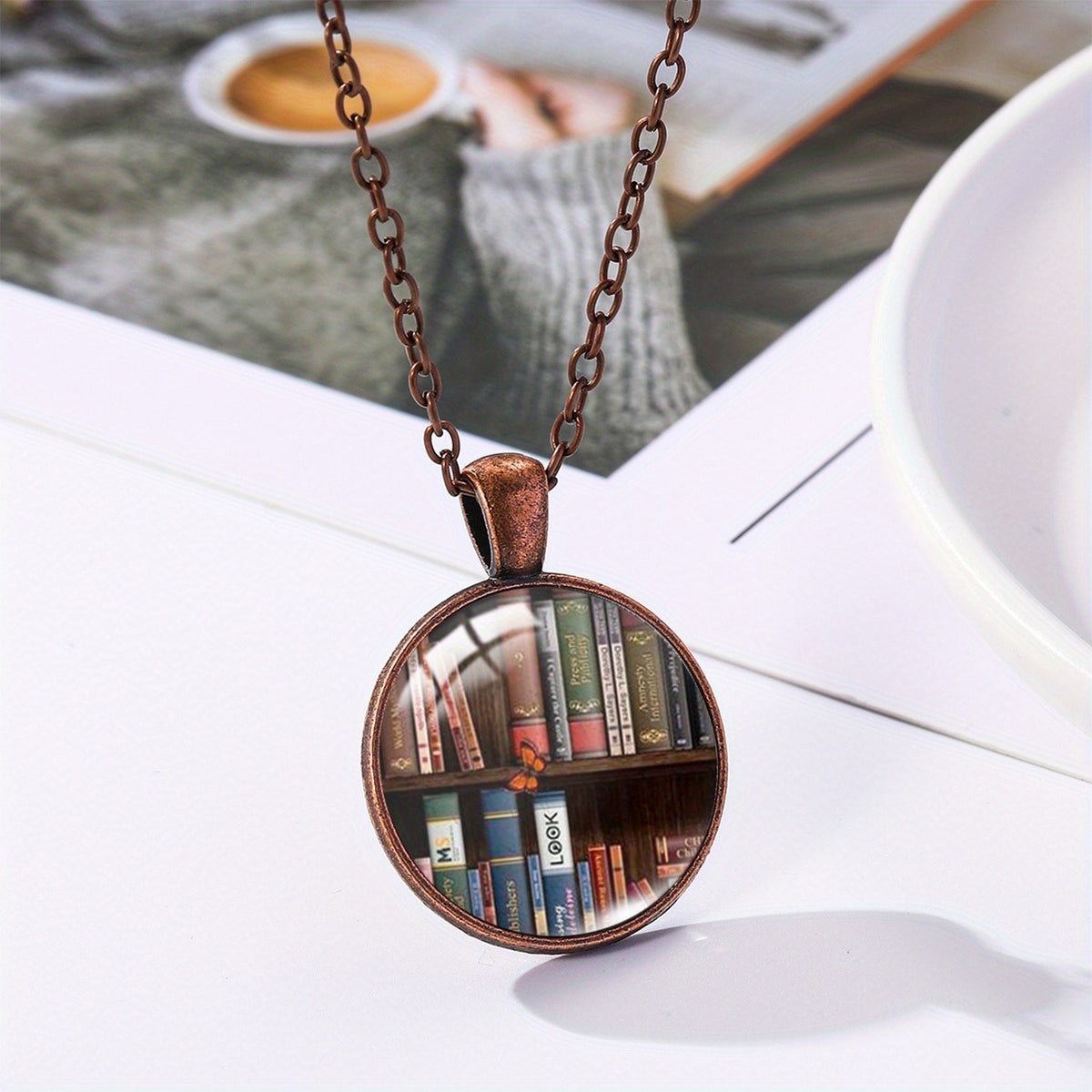 Vintage Book Spine Glass Pendant Necklace