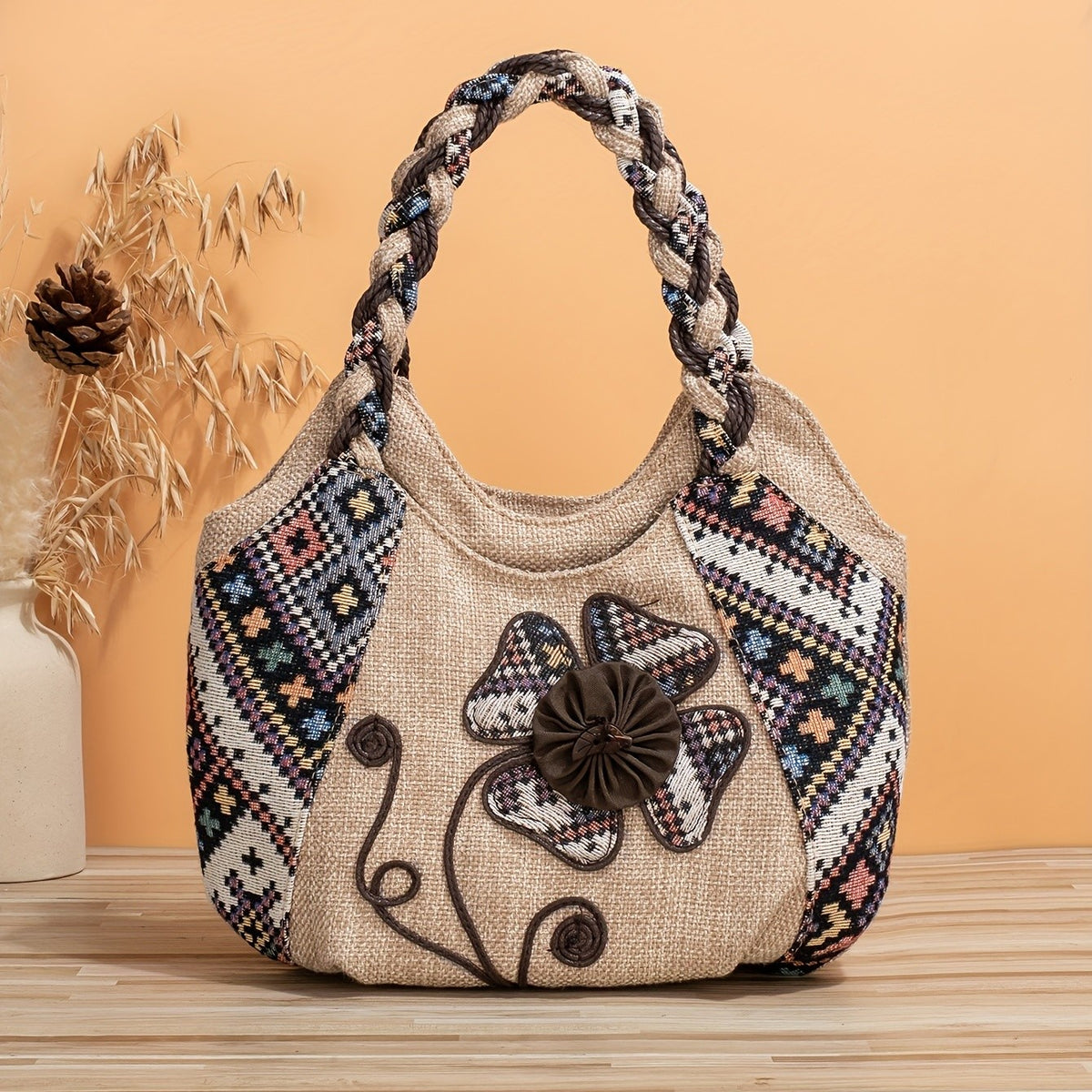Floral Embroidered Tote Bag