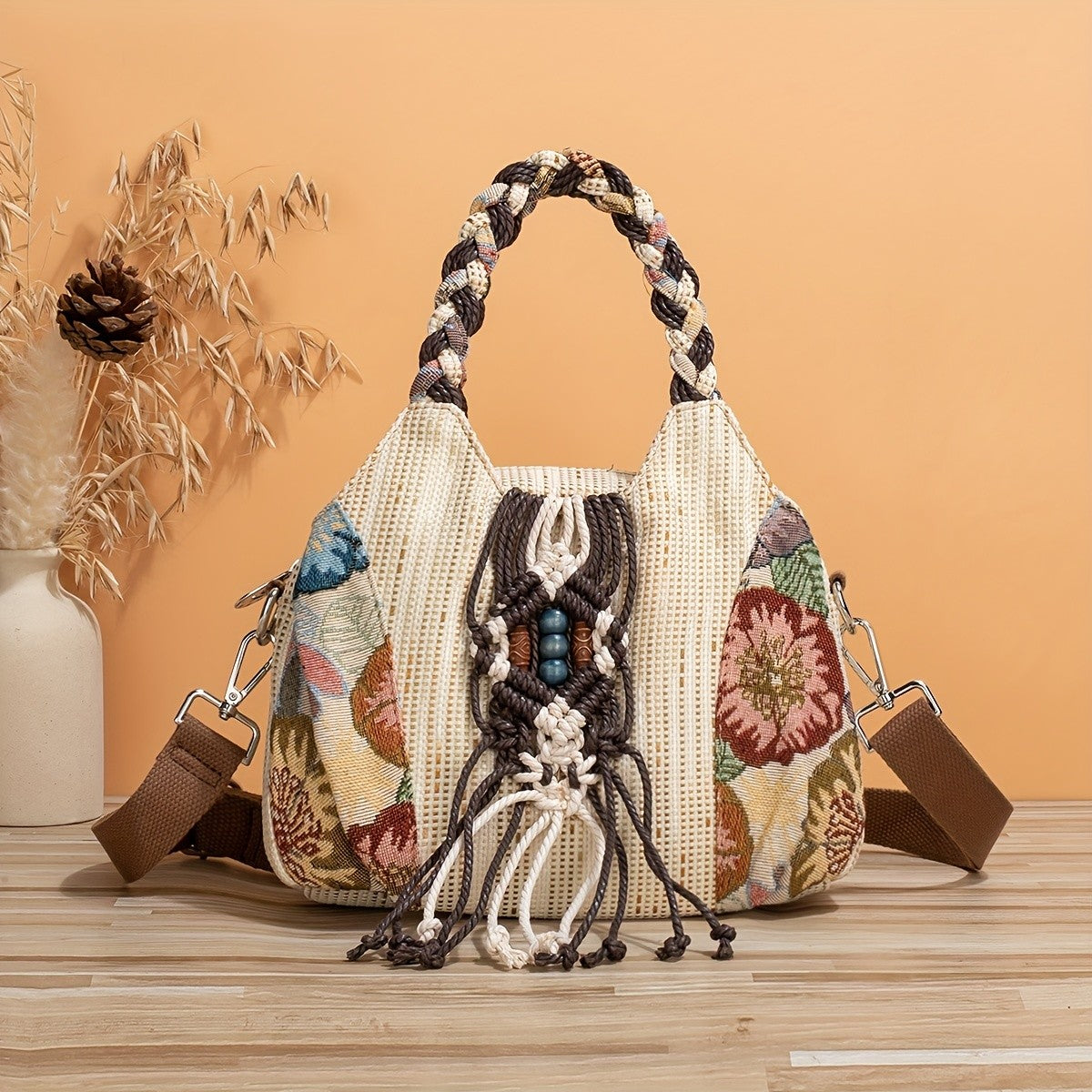 Floral Macrame Tote Bag