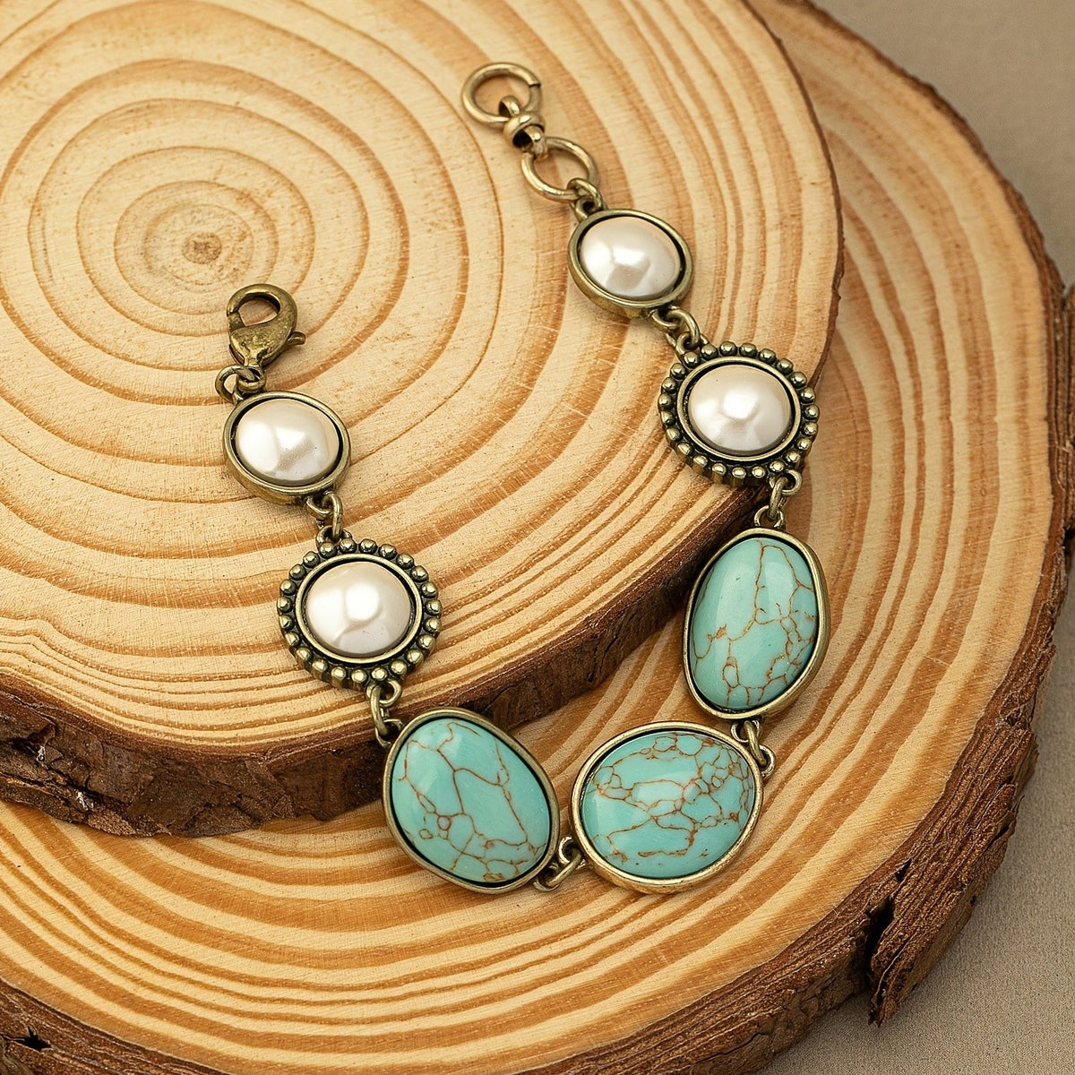 Turquoise & Pearl Oval Bracelet