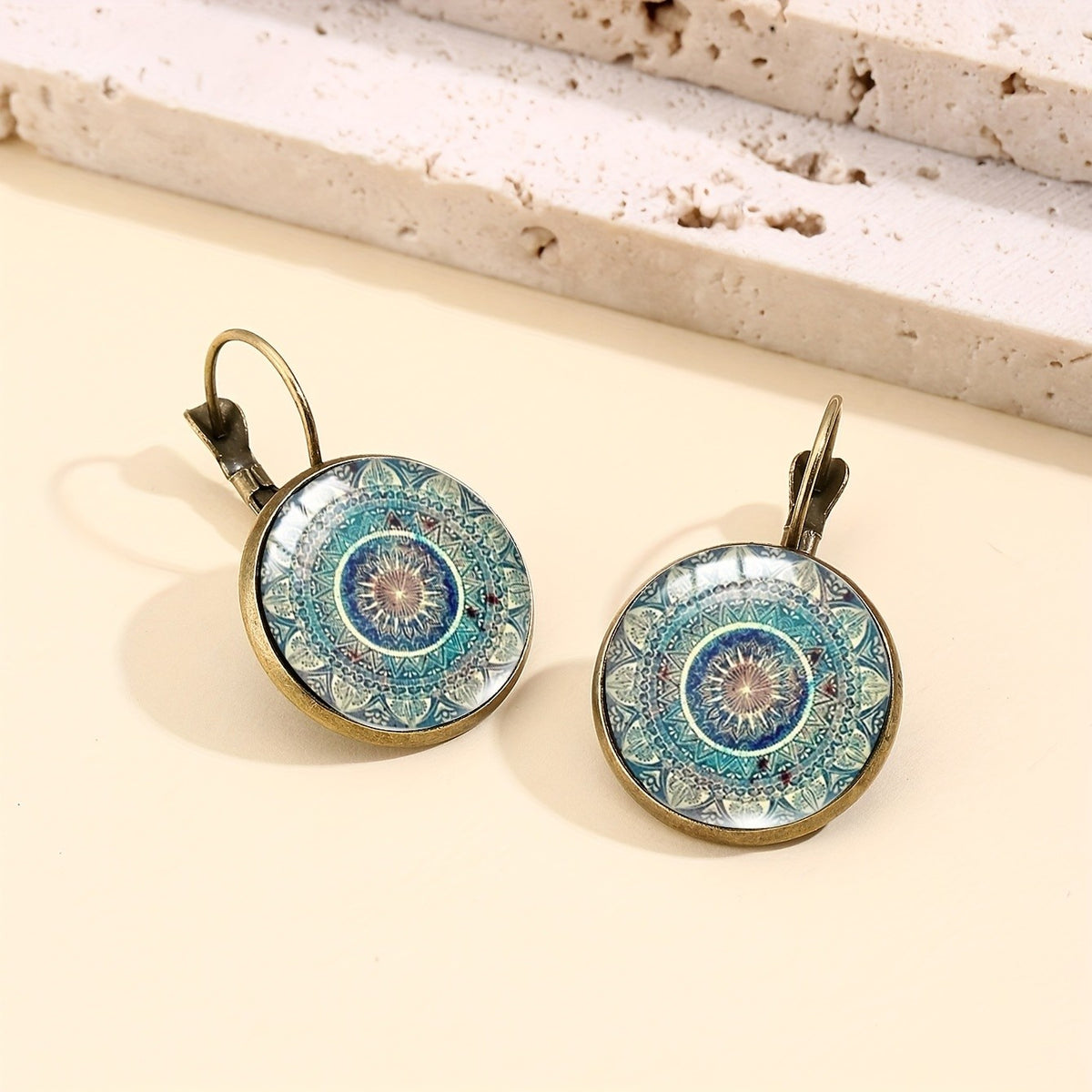 Teal Mandala Glass Jewelry Set