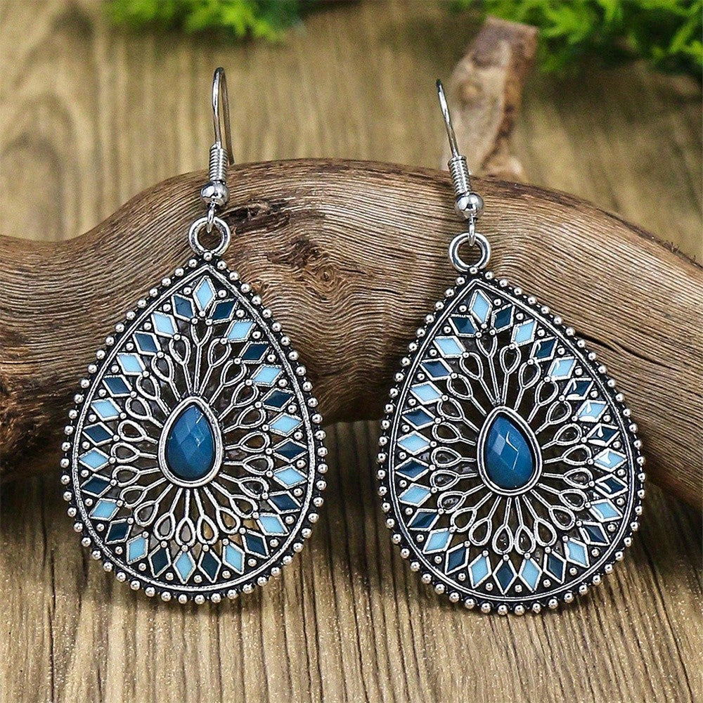 Blue Mosaic Teardrop Earrings