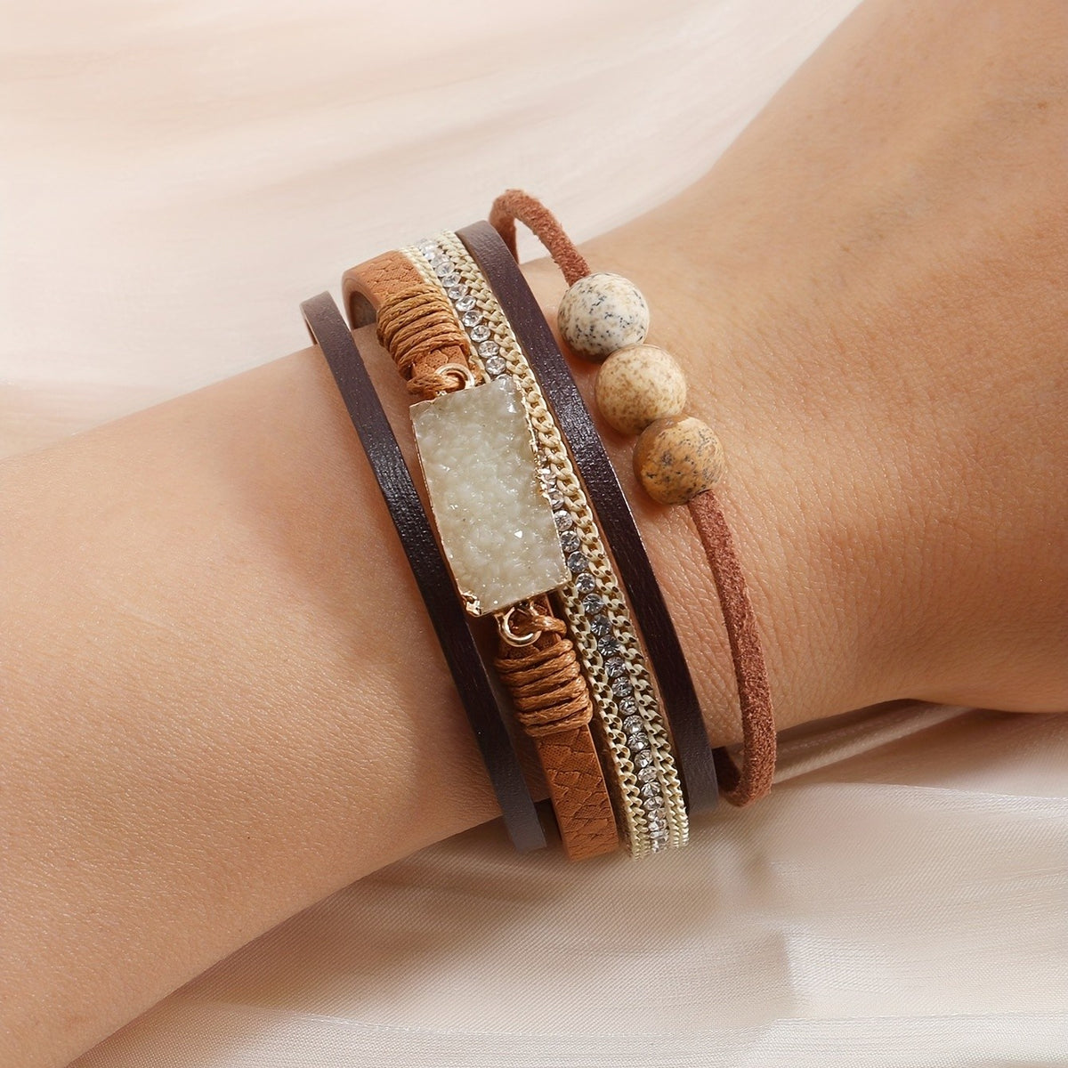 Layered Stone & Crystal Bracelet