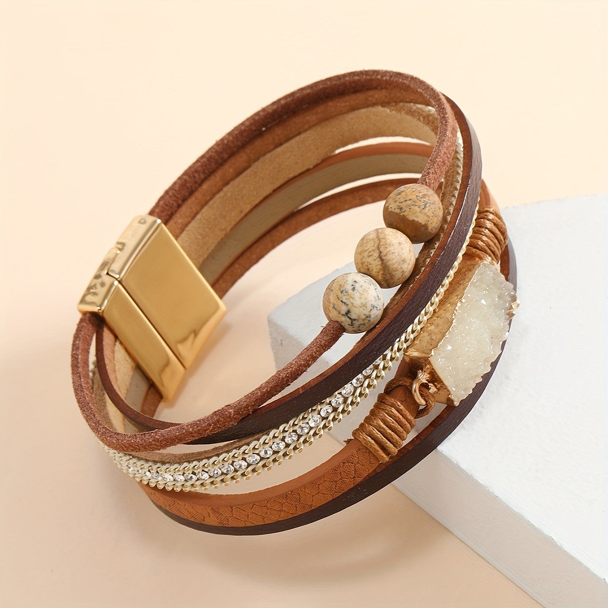 Layered Stone & Crystal Bracelet