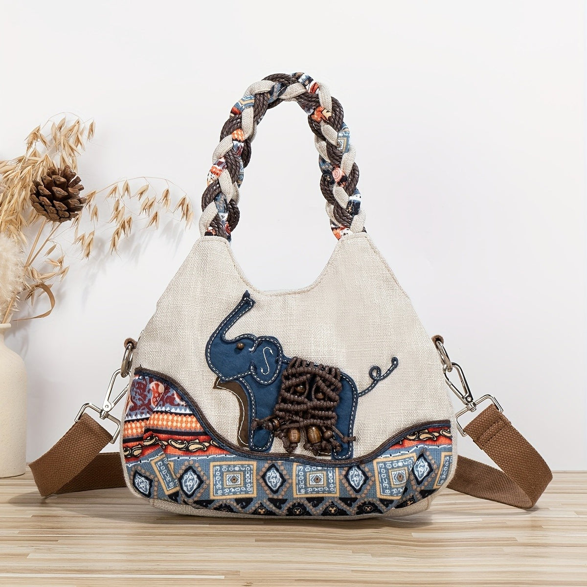 Elephant Embroidered Crossbody Bag