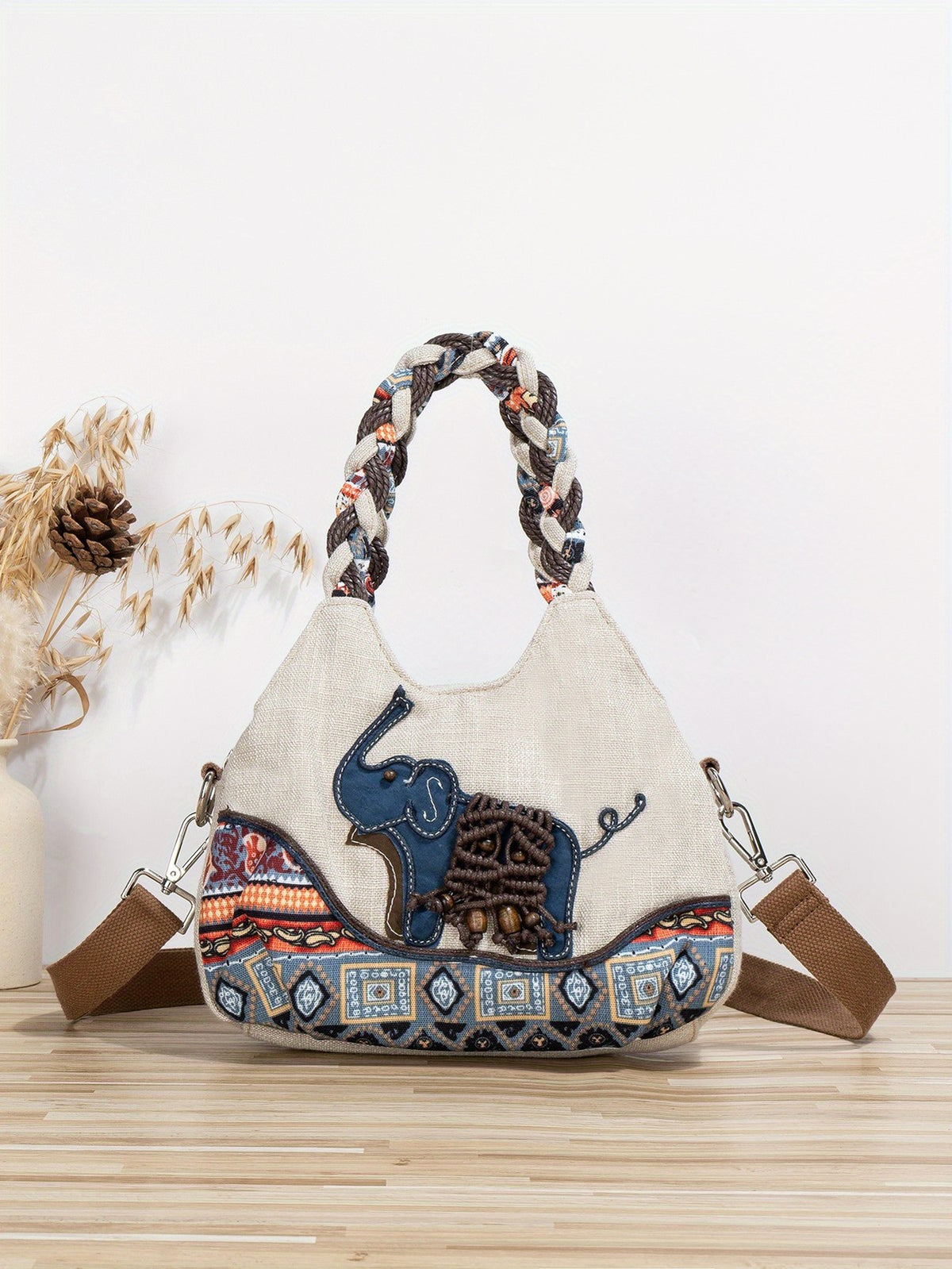 Elephant Embroidered Crossbody Bag