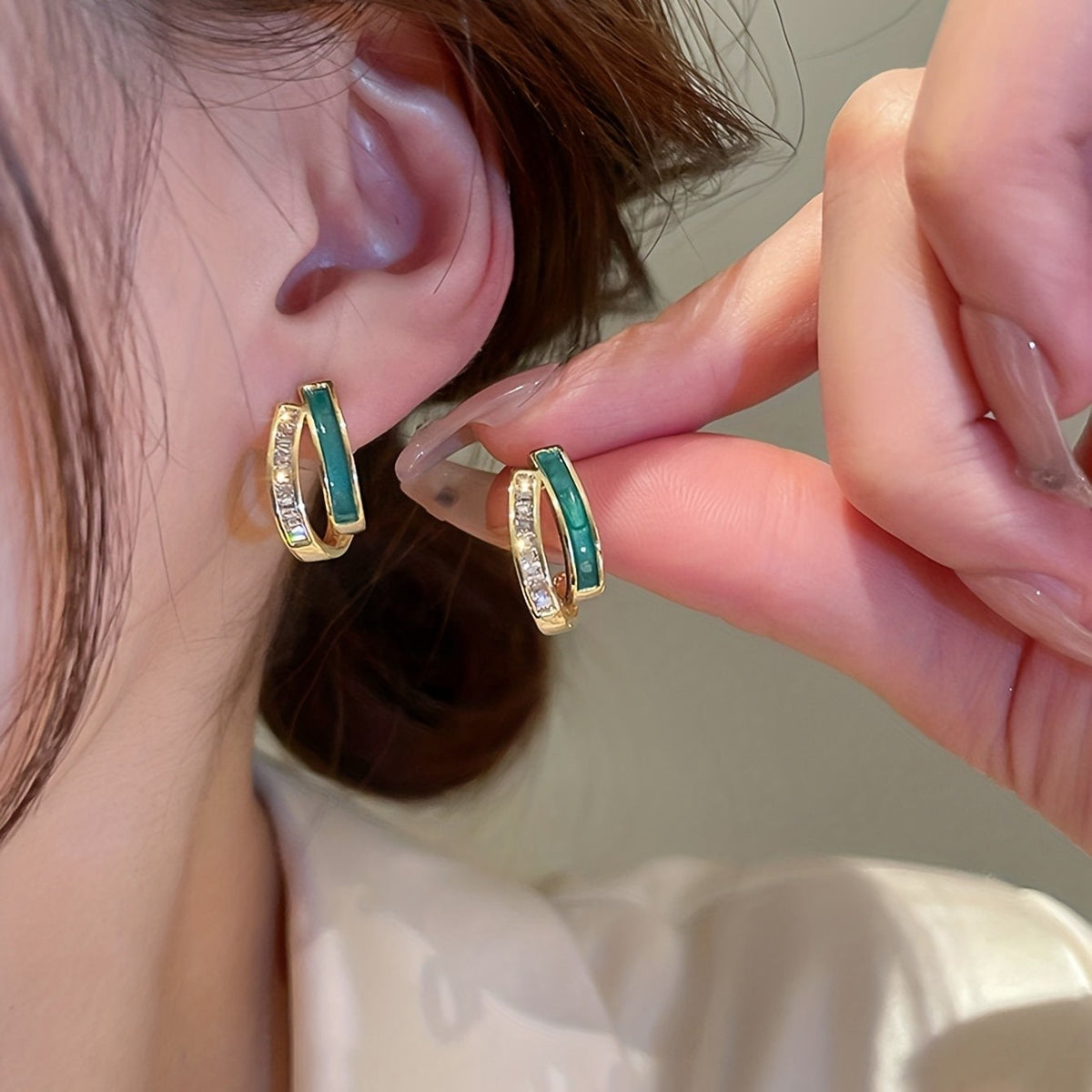 Enamel Baguette Hoop Earrings