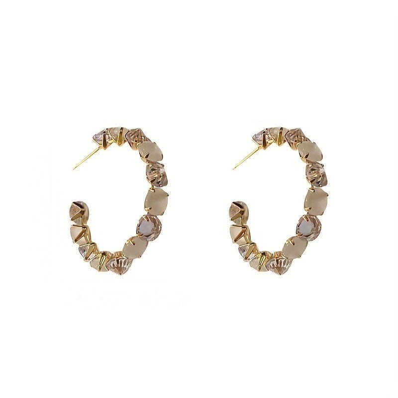 Glass Stone C-Hoop Earrings