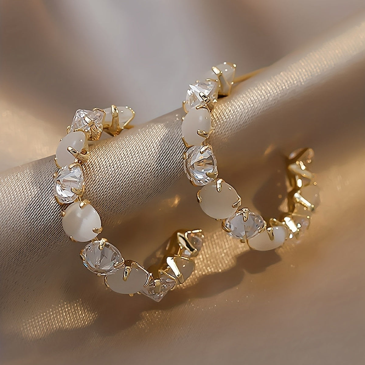 Glass Stone C-Hoop Earrings