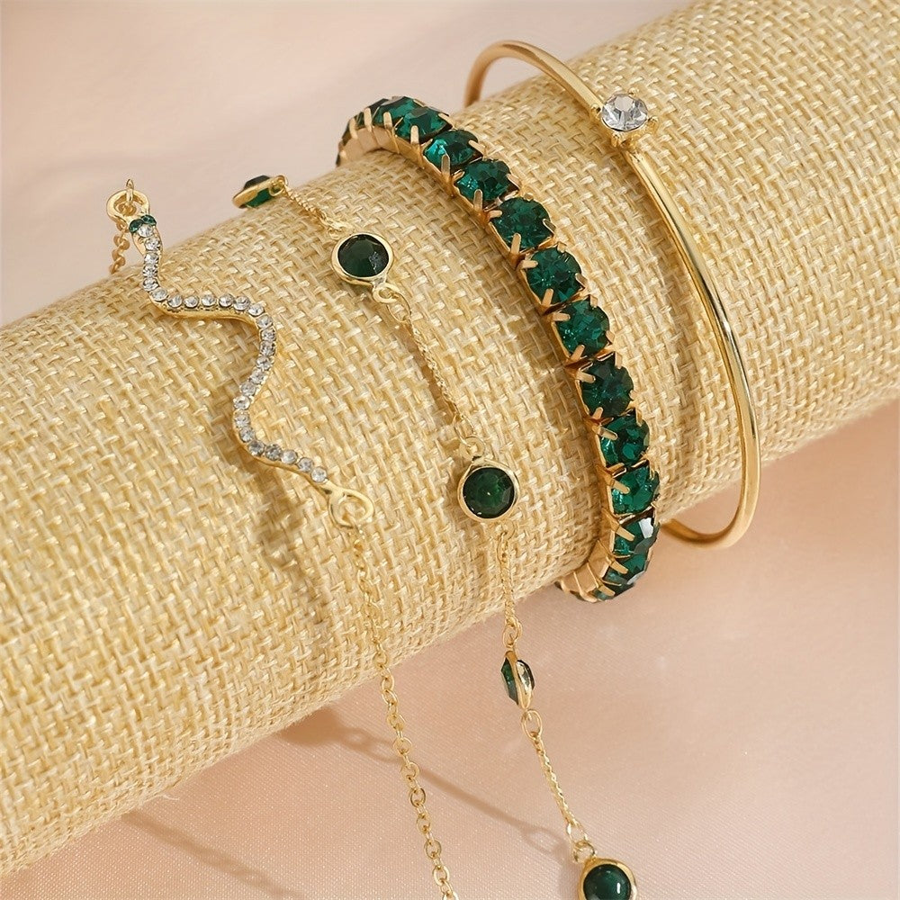 Green Crystal Snake & Bangle Bracelet Set